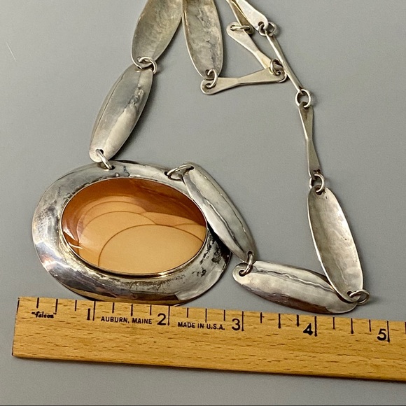 Vintage Sterling Silver & Bruneau Jasper Medallion Necklace - Picture 13 of 16